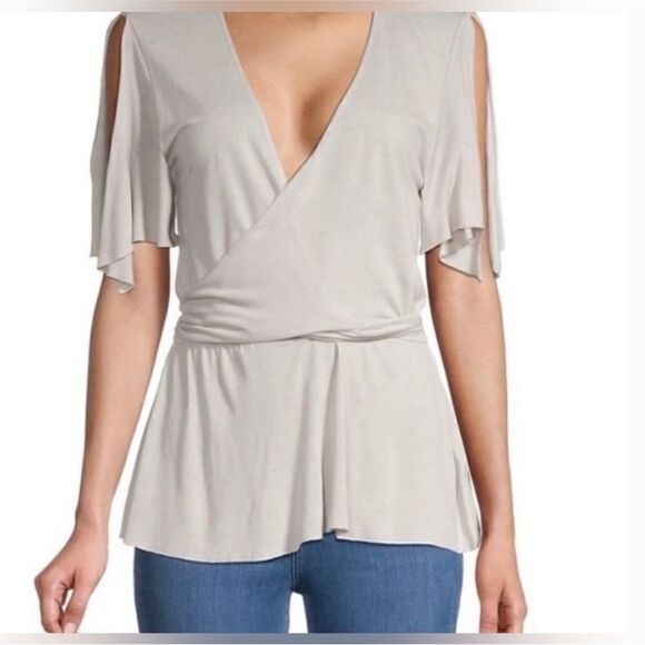 All Saints NWT Amira Surplice Knit Top in Stone Size XS - Picture 3 of 10